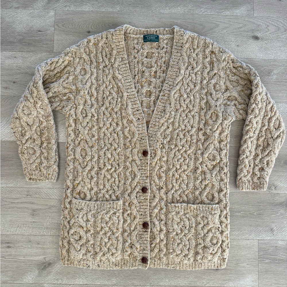Lauren Ralph Lauren Cream Cable Knit Button Front Cardigan - Picture 11 of 12